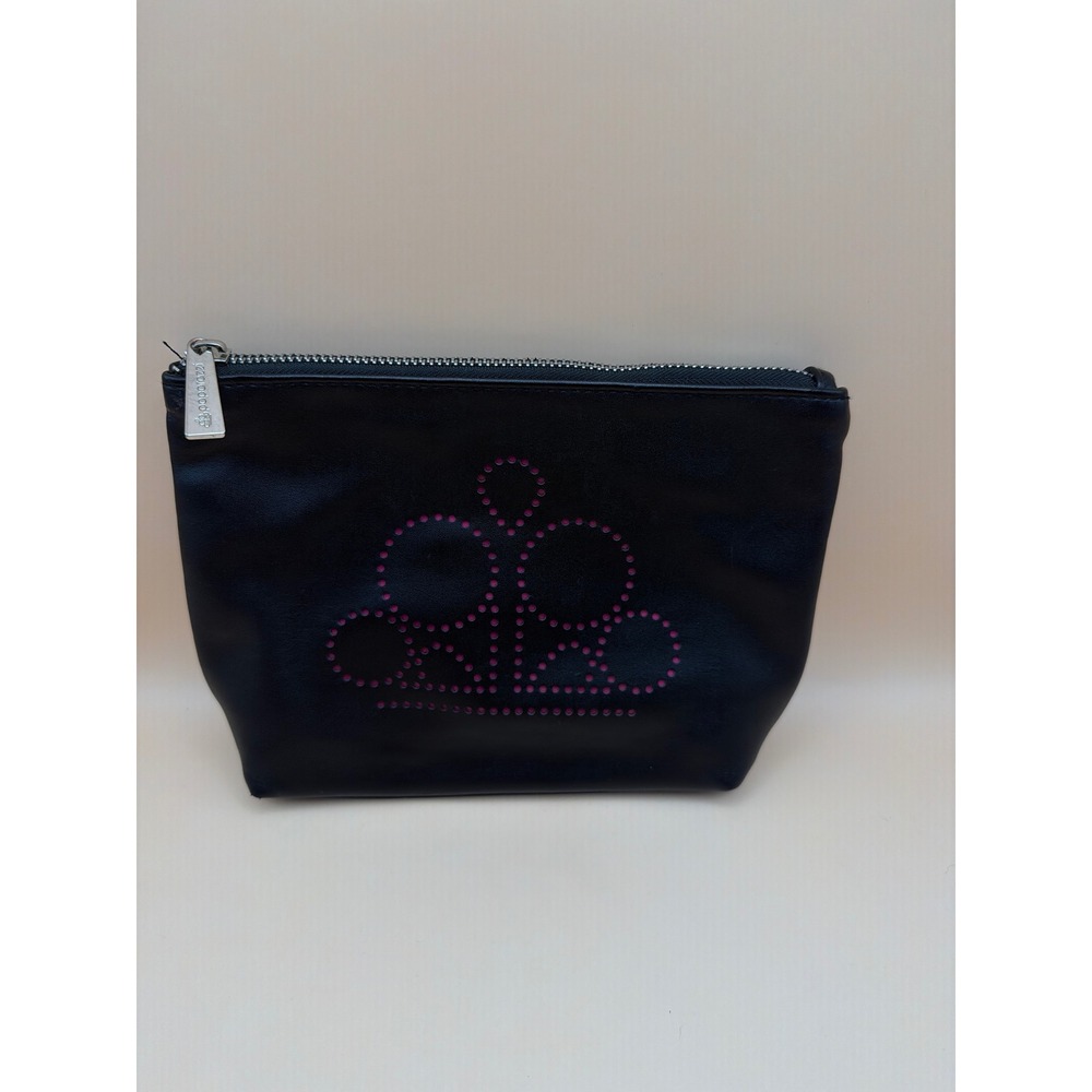 Paparazzi Accessories Black Faux Leather Makeup Bag Pink Perforated Crown‎ Logo